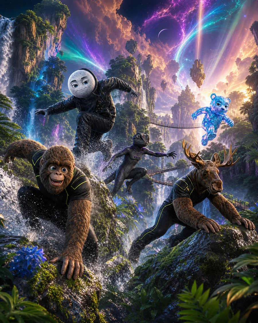 Brand world portrait — jungle waterfall